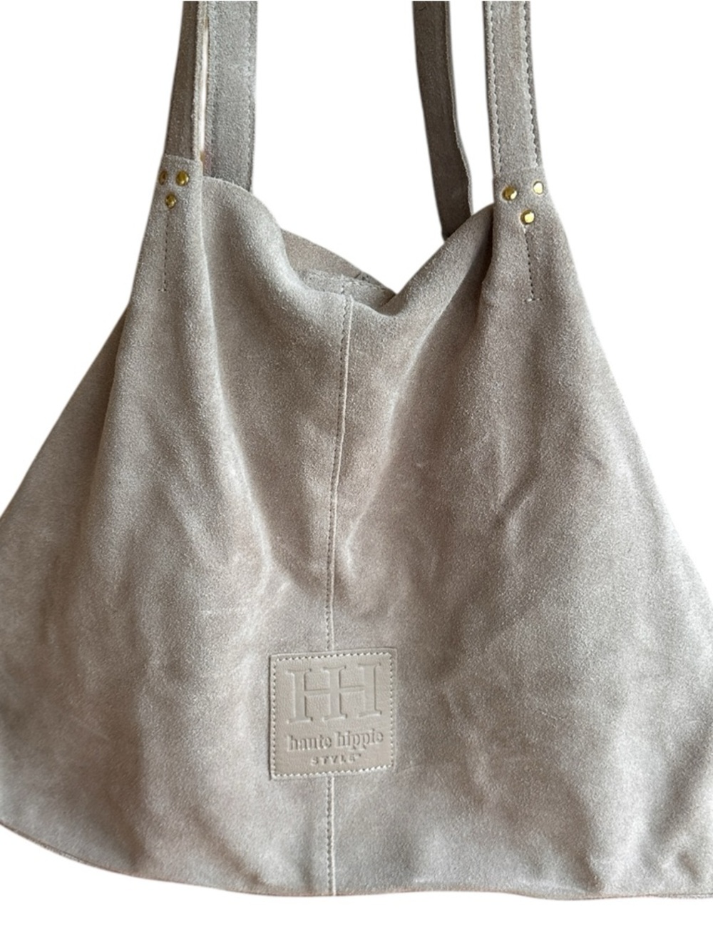 Haute Hippie Slouchy Tote Bag Beige Suede Leather Hobo Style Boho Designer Bag
